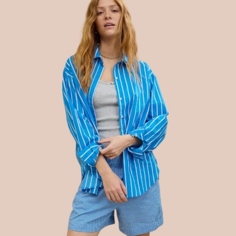 Aerie Good Day Button Down Shirt - Ocean Aqua - Picture 3 of 6